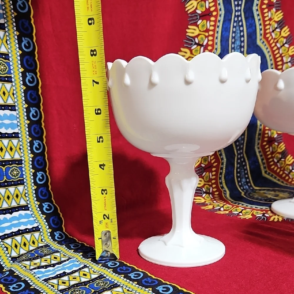 VTG Indiana Milk Glass Graduated Teardrop Compotes COLLECTOR SET OF 3 Wedding